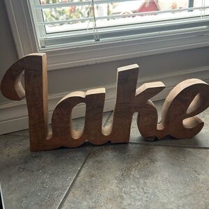 Wooden 'Lake' Script Word Accent - Warm Brown
